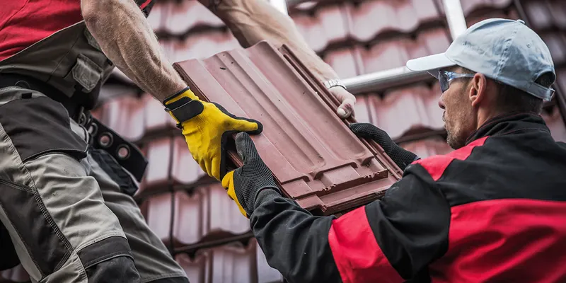 Tiles being replaced on a roof